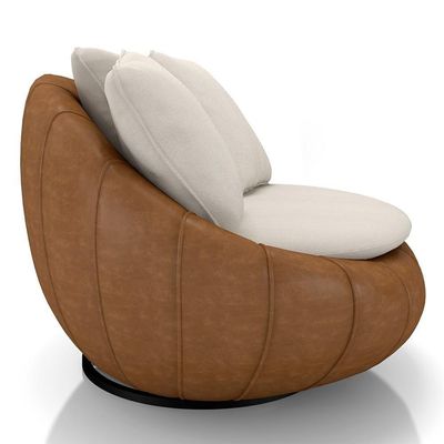 Poltrona Para Sala Giratória Redonda Saphire M22 Linho Bege/caramelo - Mpozenato