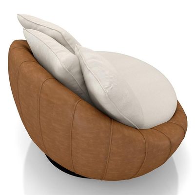 Poltrona Para Sala Giratória Redonda Saphire M22 Linho Bege/caramelo - Mpozenato