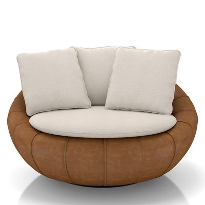 Poltrona Para Sala Giratória Redonda Saphire M22 Linho Bege/caramelo - Mpozenato