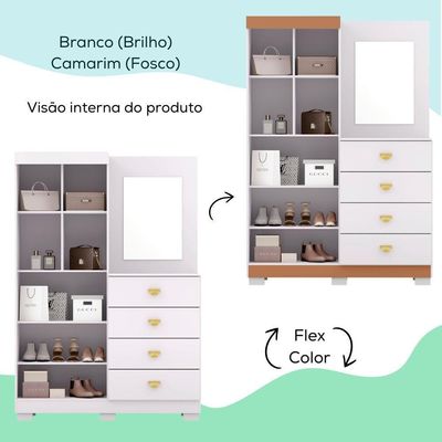 Comoda Roupeiro Espelho 120 Cm 2 Portas 20034 Branco Camarim Flex