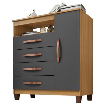 Comoda Sapateira 1 Porta 4 Gavetas 84 Cm Moden 2258 Carvalho Am Grafite Incp
