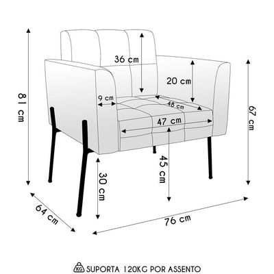 Poltrona Para Sala Pé Metal Dourado Kit 2 Ana Suede Cinza - Ibiza