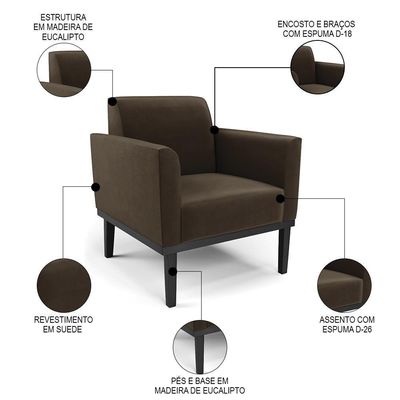 Poltrona Base Madeira Preto Kit 2 Maressa Suede Marrom - Ibiza