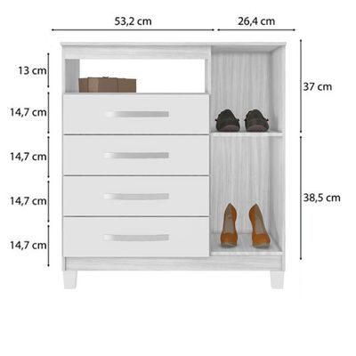 Comoda Sapateira 1 Porta 4 Gavetas 84 Cm Moden 2258 Branco Flex Incp