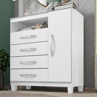 Comoda Sapateira 1 Porta 4 Gavetas 84 Cm Moden 2258 Branco Flex Incp