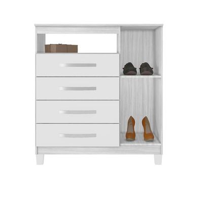 Comoda Sapateira 1 Porta 4 Gavetas 84 Cm Moden 2258 Branco Flex Incp