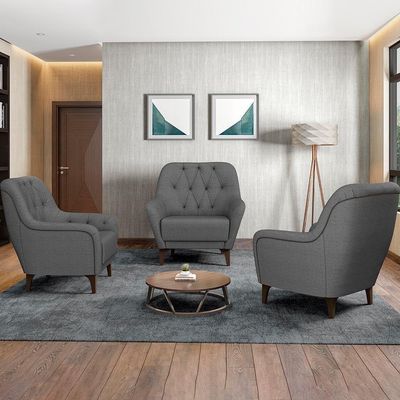 Poltrona Decorativa Para Sala De Estar Com Capitonê Pietà M22 Linho Cinza Escuro - Mpozenato
