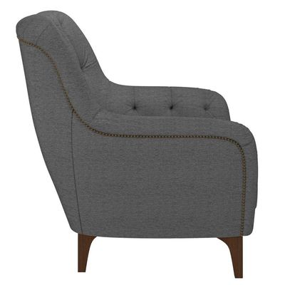Poltrona Decorativa Para Sala De Estar Com Capitonê Pietà M22 Linho Cinza Escuro - Mpozenato