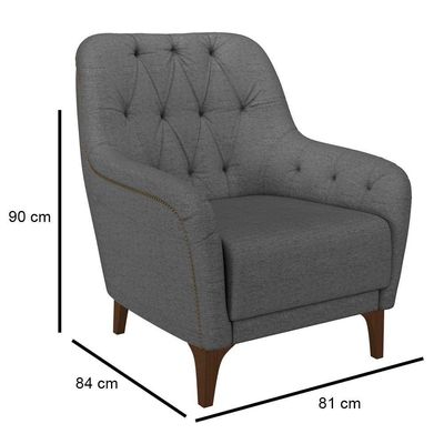 Poltrona Decorativa Para Sala De Estar Com Capitonê Pietà M22 Linho Cinza Escuro - Mpozenato