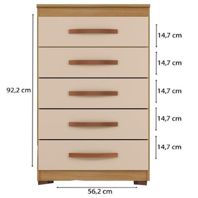 Comoda 5 Gavetas 57 Cm Moden 2259 Carvalho Am Off White Incp