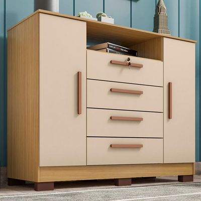 Comoda Rack 2 Portas 4 Gavetas Madri 121 Cm Carvalho Am Off White Incp