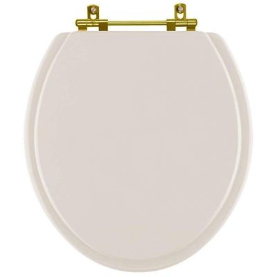 Assento Sanitario Poliéster Convencional Universal Oval Amendoa Com Ferragem Dourada