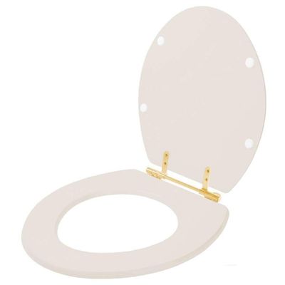 Assento Sanitario Poliéster Convencional Universal Oval Amendoa Com Ferragem Dourada