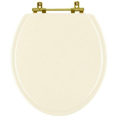 Assento Sanitario Poliéster Convencional Universal Oval Bege Claro Com Ferragem Dourada
