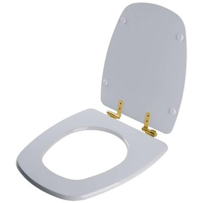 Assento Sanitário Com Amortecedor Monte Carlo Cinza Real Para Vaso Deca Com Ferragem Dourada
