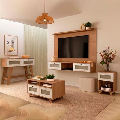Painel 72 Polegadas Aparador 2 Mesas Tr4 Cinamomo Off White Arly