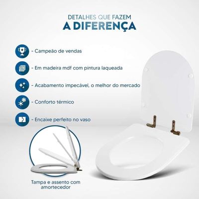Tampa De Vaso Laqueado Com Amortecedor Carrara Marrom Fosco Para Bacia Deca Com Ferragem Marrom