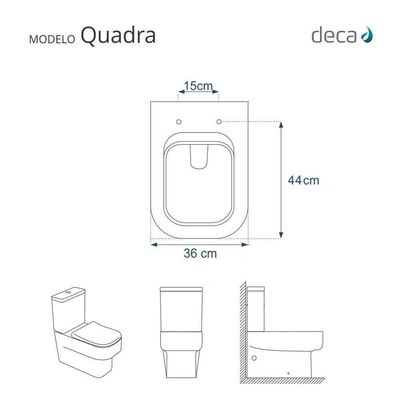 Tampa De Vaso Poliéster Com Fechamento Lento Quadra Preto Para Louça Deca Com Ferragem Dourada