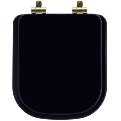 Tampa De Vaso Poliéster Com Fechamento Lento Quadra Preto Para Louça Deca Com Ferragem Dourada