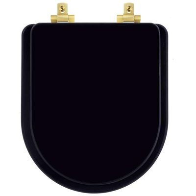 Tampa De Vaso Laqueado Com Amortecedor Nuova Preto Para Bacia Deca Com Ferragem Dourada