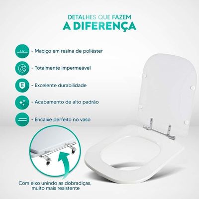 Tampa De Vaso Sanitário Poliéster Lyon Branco Para Bacia Sensea