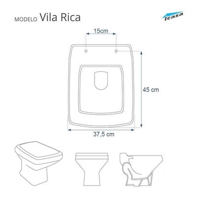 Tampa De Vaso Sanitário Poliéster Vila Rica Branco Para Bacia Icasa