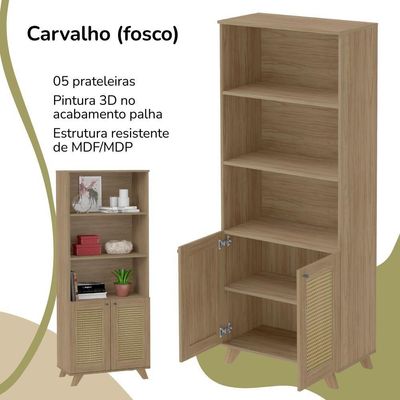 Estante 2 Portas 3 Nichos 172x70 4709 Carvalho Arly