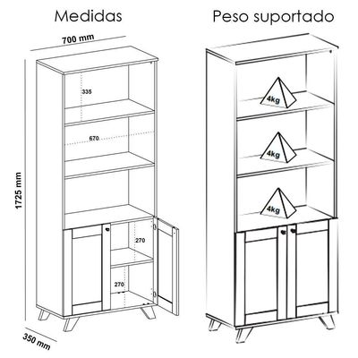Estante 2 Portas 3 Nichos 172x70 4709 Carvalho Arly