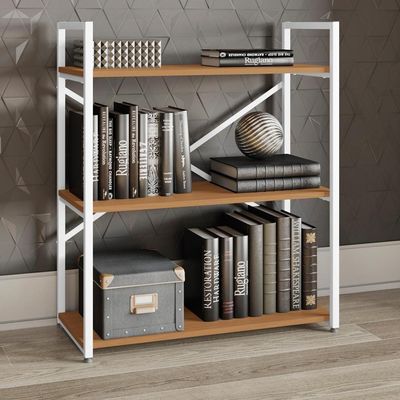 Estante Baixa 3 Prateleiras 87x72 Cm Li007 Canela Branco