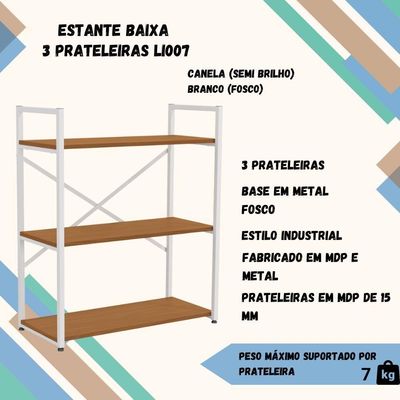 Estante Baixa 3 Prateleiras 87x72 Cm Li007 Canela Branco