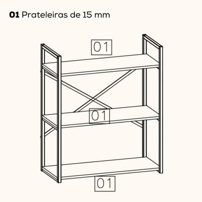Estante Baixa 3 Prateleiras 87x72 Cm Li007 Canela Branco