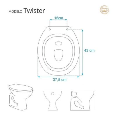 Assento Sanitário Soft Close Twister Branco Para Vaso Hervy Com Ferragem Dourada