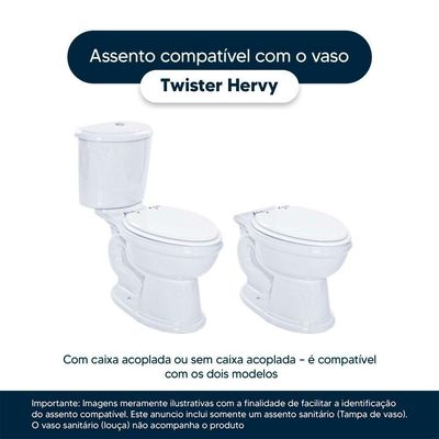 Assento Sanitário Soft Close Twister Branco Para Vaso Hervy Com Ferragem Dourada