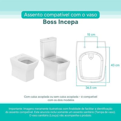 Assento Sanitário Tampa De Vaso Branco Mdf Laqueado Boss Para Bacia Incepa