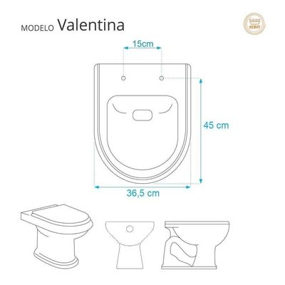 Assento Sanitário Soft Close Valentina Marfim Para Vaso Hervy Com Ferragem Dourada