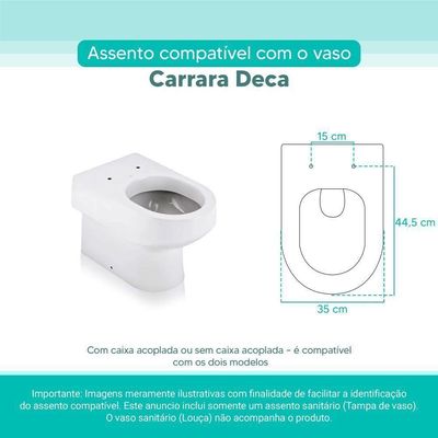 Tampa Vaso Sanitário Madeira Laqueada Carrara Branco Para Bacia Deca