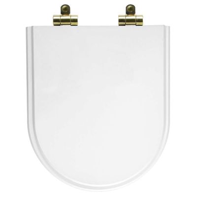 Tampa De Vaso Poliéster Com Amortecedor Duna Branco Para Bacia Deca Com Ferragem Dourada