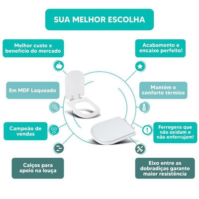 Tampa Vaso Sanitário Madeira Laqueada Carrara Branco Para Bacia Deca