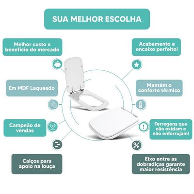 Tampa Vaso Sanitário Madeira Laqueada Tivoli Branco Para Bacia Ideal Standard