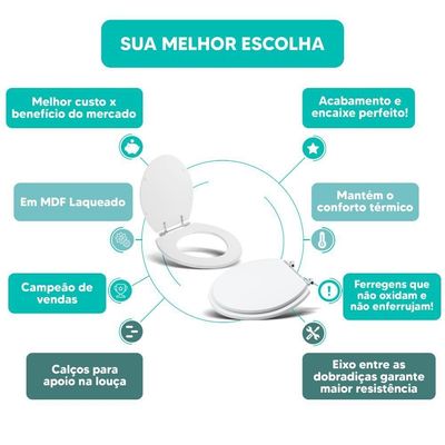Tampa Vaso Sanitário Madeira Laqueada Loren Way Branco Para Bacia Lorenzetti