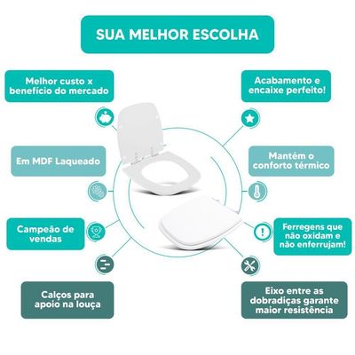Tampa Vaso Sanitário Madeira Laqueada Savary Branco Para Bacia Eternit