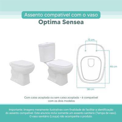 Tampa Vaso Sanitário Madeira Laqueada Optima Branco Para Bacia Sensea
