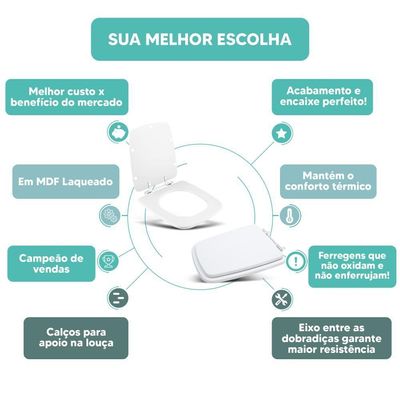 Tampa Vaso Sanitário Madeira Laqueada Suite Branco Para Bacia Incepa