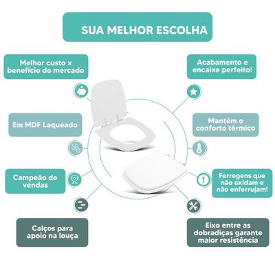 Tampa Vaso Sanitário Madeira Laqueada Fit Branco Para Bacia Celite