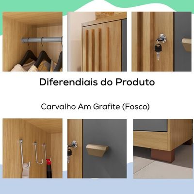 Armario Multiuso 2 Portas Versa 11686 71 Cm Carvalho Am Grafite Incp