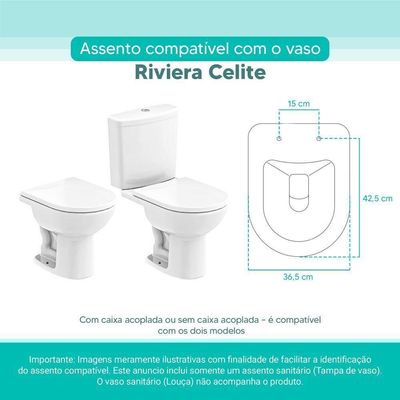 Tampa Vaso Sanitário Madeira Laqueada Riviera Branco Para Bacia Celite