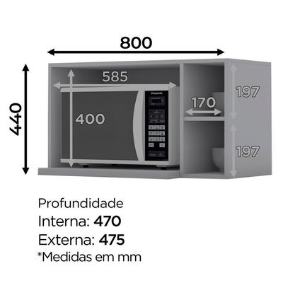 Armario Aereo Para Microondas Mdf 80 Cm Americana C557 Cinza Henn