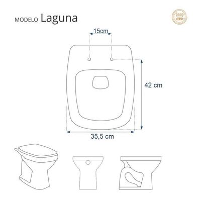Assento Sanitário Com Amortecedor Laguna Branco Para Vaso Hervy Com Ferragem Dourada