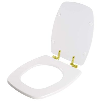 Assento Sanitário Com Amortecedor Laguna Branco Para Vaso Hervy Com Ferragem Dourada