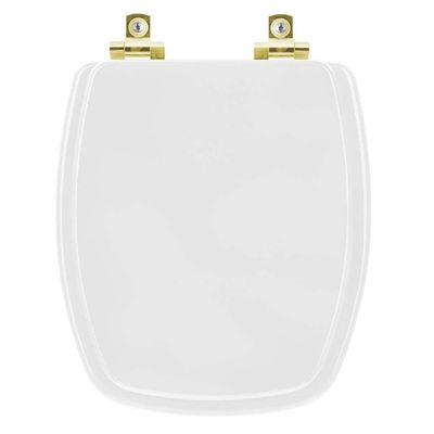 Assento Sanitário Com Amortecedor Laguna Branco Para Vaso Hervy Com Ferragem Dourada